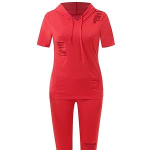 Red Two-piece Casual Pants Set